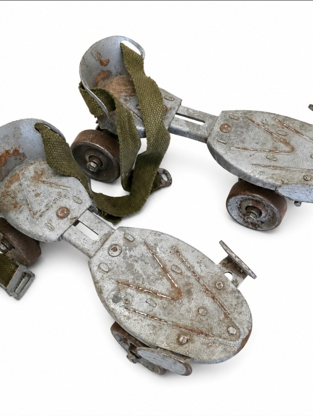 Vintage Metal Clamp-On Roller Skates Adjustable Pair With Original Straps